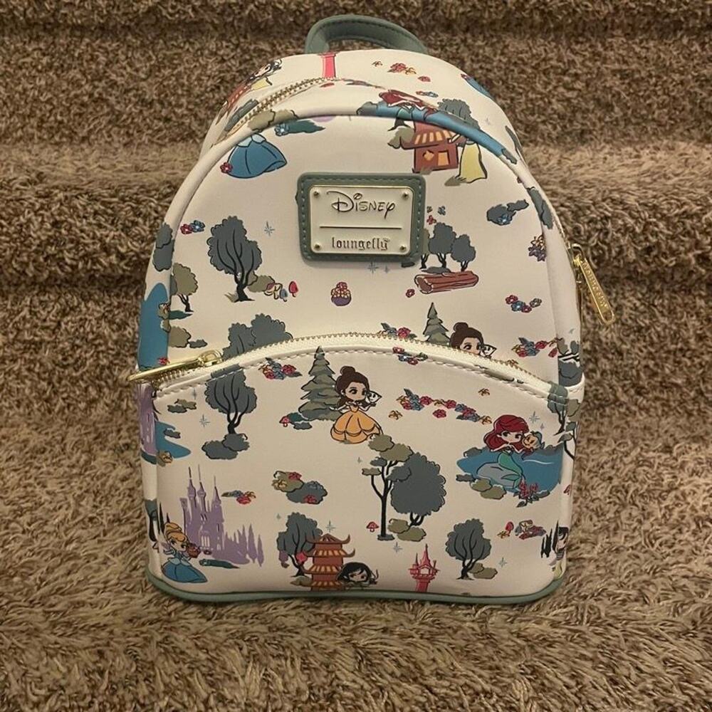 Loungefly Disney Princess Chibi Map Mini Backpack Belle Ariel Mulan Cinderella